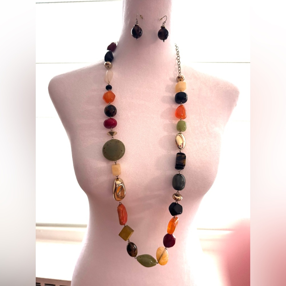 Chico's Multicolor Beaded Necklace and Earring Set